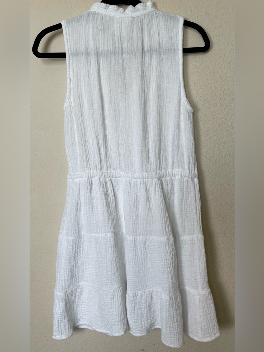 Joie White 100% Cotton Gauze Sleeveless Mini Dress | Ruffle Collar | Size Medium - Picture 2 of 7
